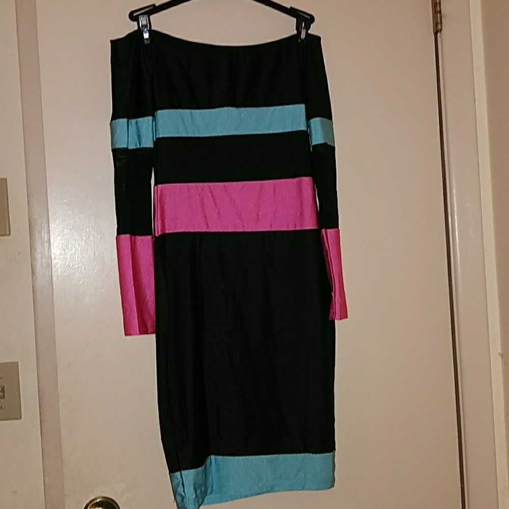 Off Shoulder Block Colored Dress